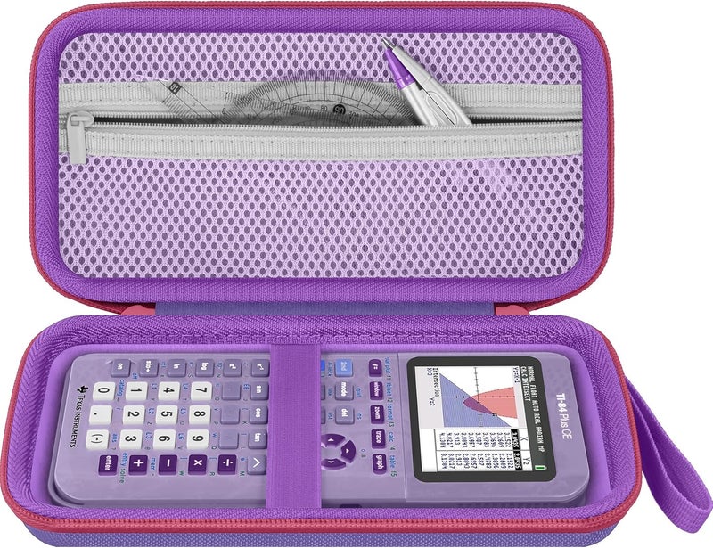 Baval Calculator Case Compatible with Texas Instruments TI-84 Plus CE/TI-84 Plus/TI-Nspire CX II CAS/TI-Nspire CX II/TI-83 Plus/TI-89 Titanium Color Graphing Calculator(Purple Case,Rose Red Zipper) - Image 2
